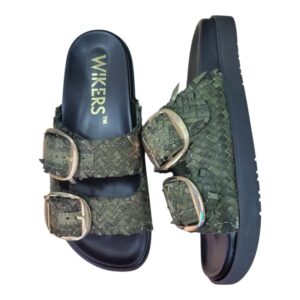 SANDALIA TRENZADA 2 HEBILLAS VERDE MILITAR