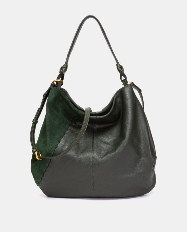 BOLSO DE HOMBRO EN PIEL Y SERRAJE VERDE - Imagen 8