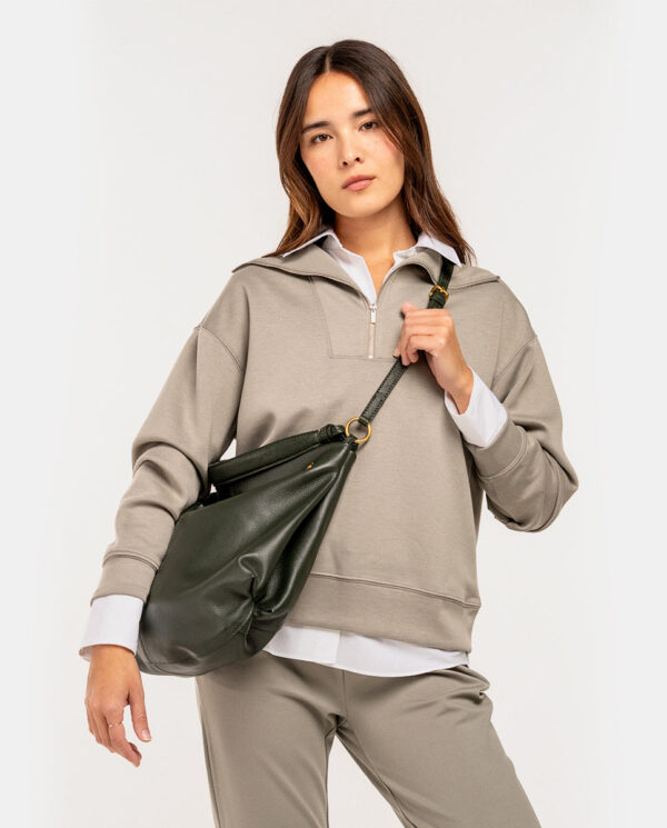 BOLSO DE HOMBRO EN PIEL Y SERRAJE VERDE - Imagen 3
