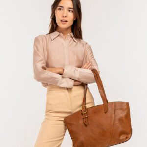 BOLSO SHOPPER EN PIEL COGNAC