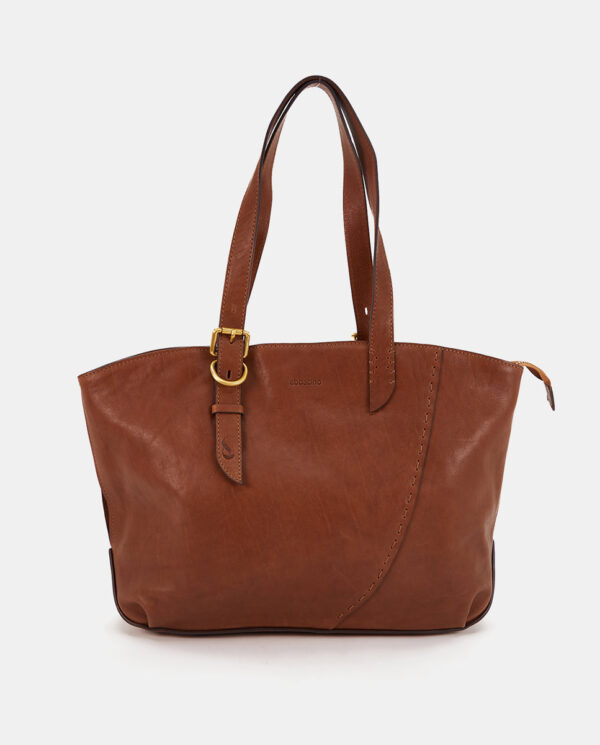 BOLSO SHOPPER EN PIEL COGNAC - Imagen 3